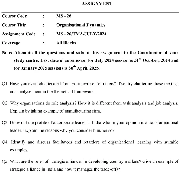 IGNOU MS-26 - Organizational Dynamics Latest Solved Assignment-July 2024 - January 2025