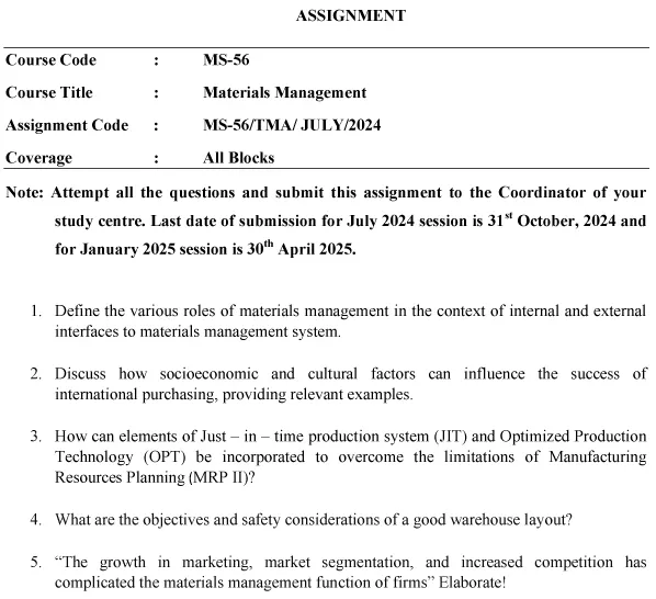 IGNOU MS-56 - Maintenance Management Latest Solved Assignment-July 2024 - January 2025