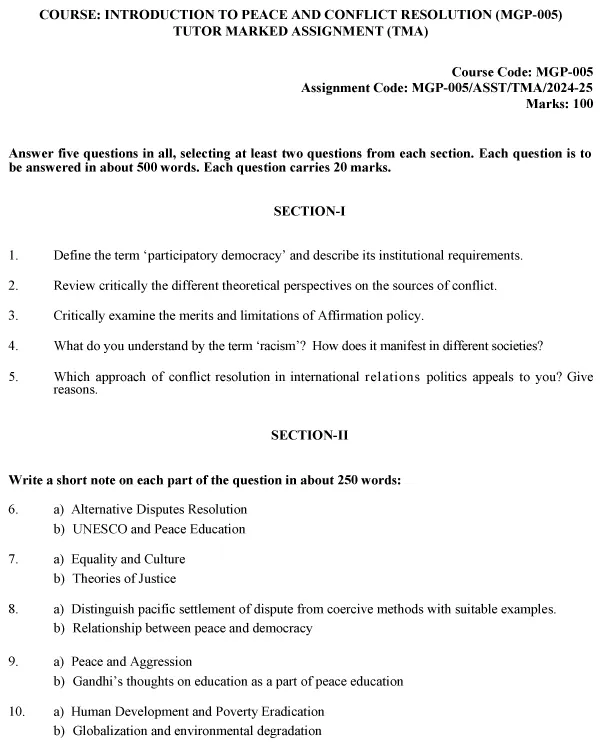 IGNOU MGP-05 - Introduction to Peace and Conflict Resolution Latest Solved Assignment-July 2024 - January 2025