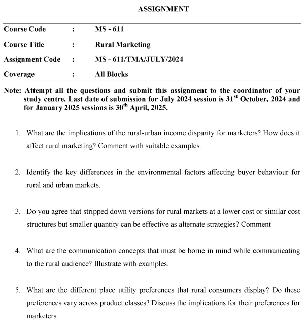 IGNOU MS-611 - Rural Marketing Latest Solved Assignment-July 2024 - January 2025