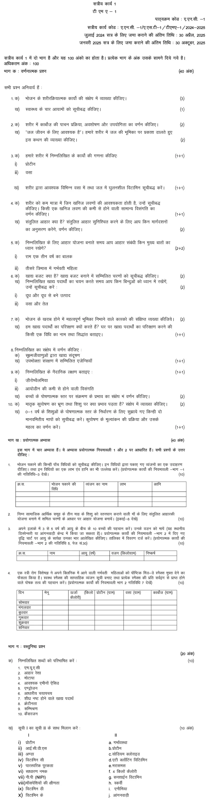 IGNOU ANC-01 - Nutrition for the Community, Latest Solved Assignment-July 2024 - January 2025