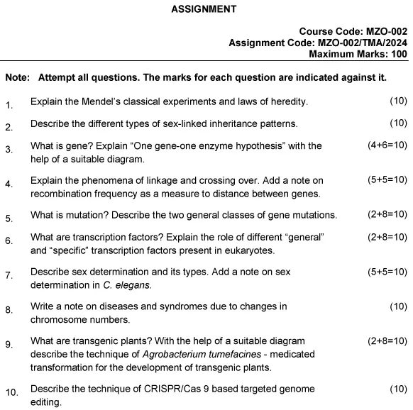 IGNOU MZO-02 - Genetics and Animal Biotechnology (Core) Latest Solved Assignment-January 2024 - December 2024