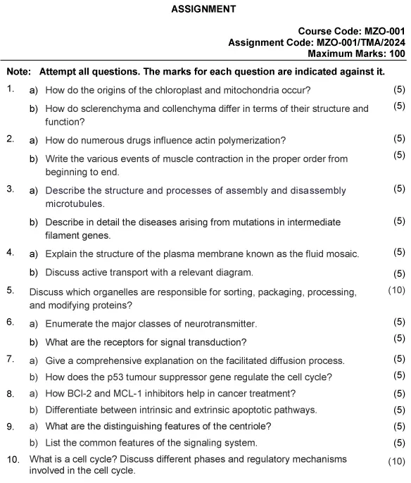 IGNOU MZO-01 - Molecular Cell Biology (Core) Latest Solved Assignment-January 2024 - December 2024