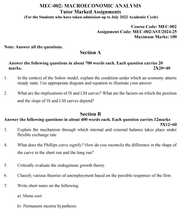 IGNOU MEC-02 - Macroeconomic Analysis Latest Solved Assignment-July 2024 - January 2025