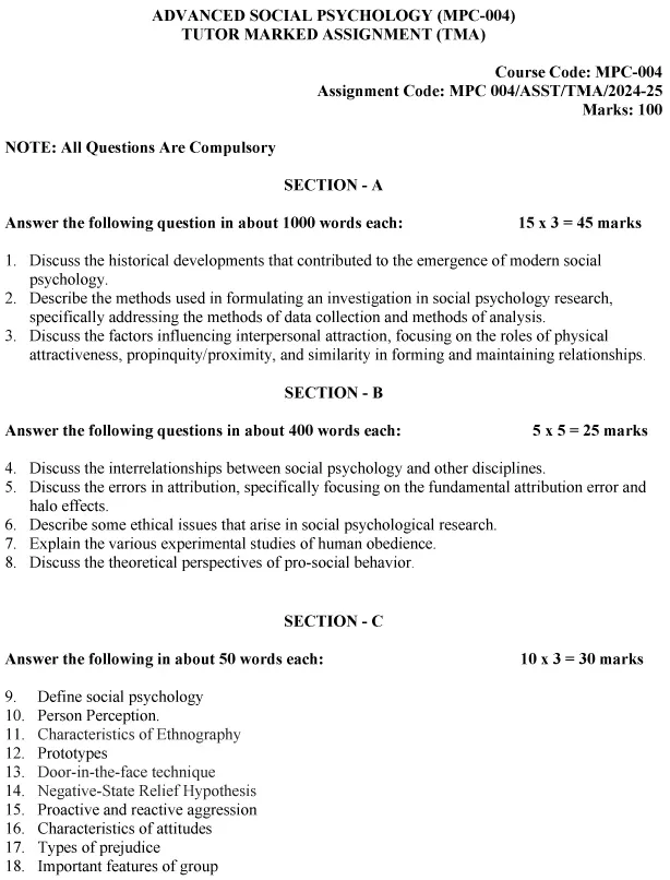 IGNOU MPC-04 - Advanced Social Psychology Latest Solved Assignment -July 2024 - January 2025