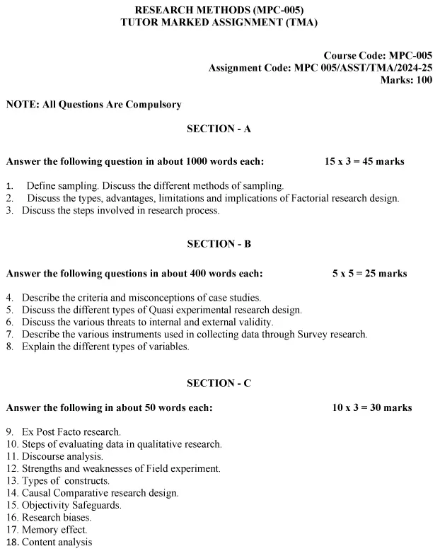 IGNOU MPC-05 - Research Methods in Psychology Latest Solved Assignment-July 2024 - January 2025