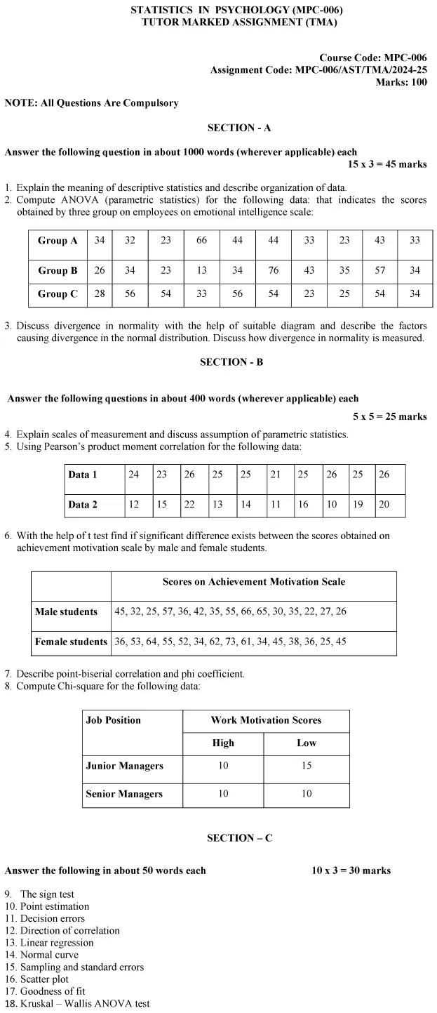 MPC-06 - Statistics in Psychology-July 2024 - January 2025