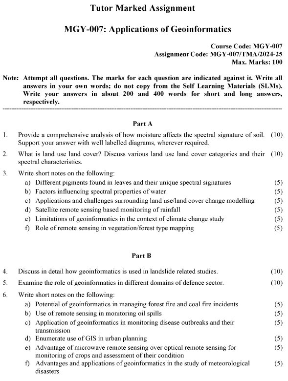 IGNOU MGY-07 - Applications of Geoinformatics Latest Solved Assignment-July 2024 - January 2025