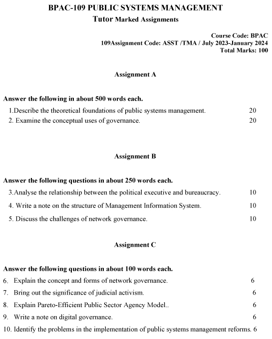 IGNOU BPAC-107 - Comparative Public Administration, Latest Solved Assignment-July 2023 - January 2024