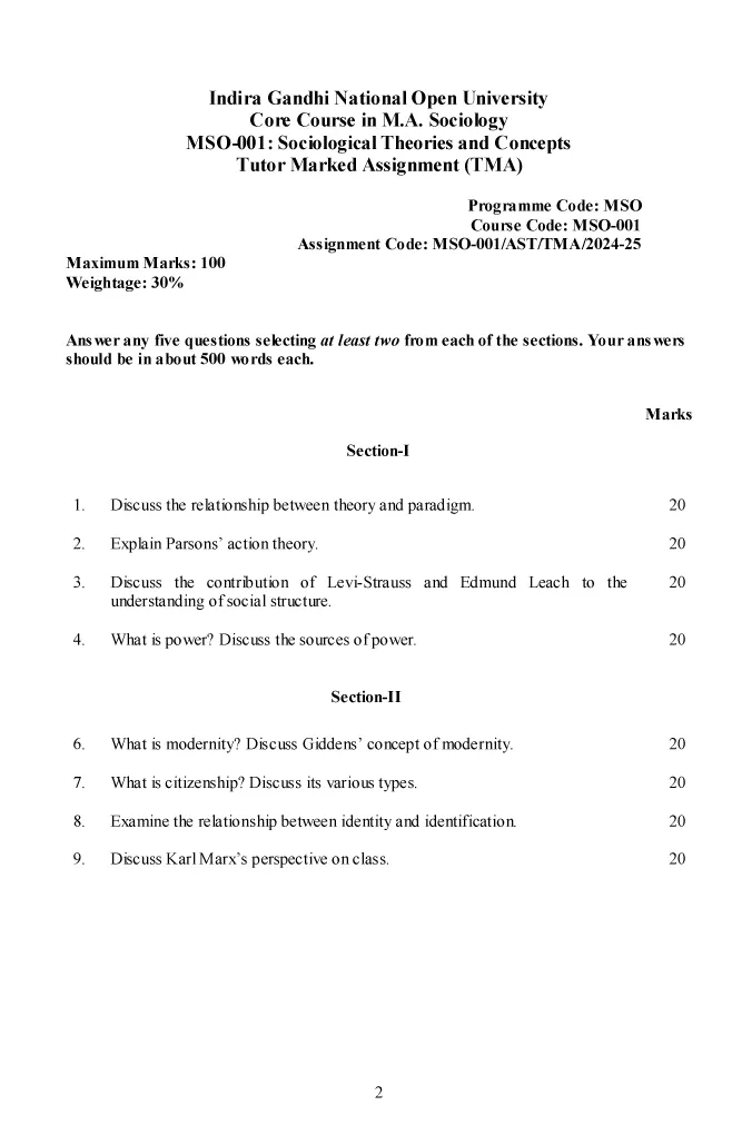 IGNOU MSO-01 - Sociological Theories and Concepts, Latest Solved Assignment-July 2024 - January 2025