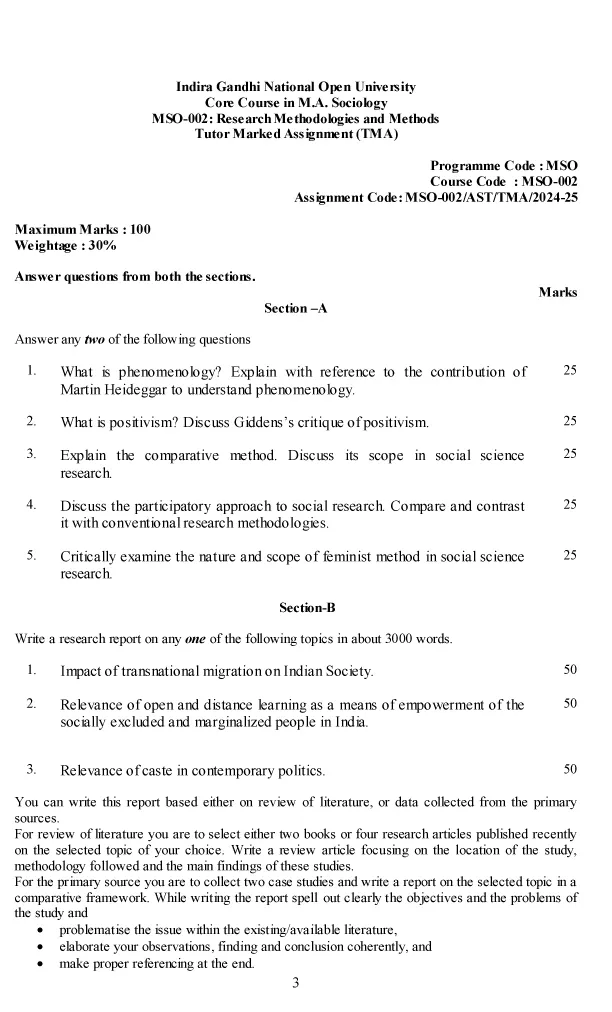 IGNOU MSO-02 - Research Methods and Methodologies, Latest Solved Assignment-July 2024 - January 2025