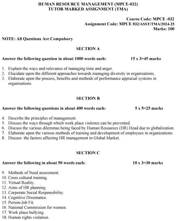 IGNOU MPCE-32 - Human Resource Development Latest Solved Assignment-July 2024 - January 2025