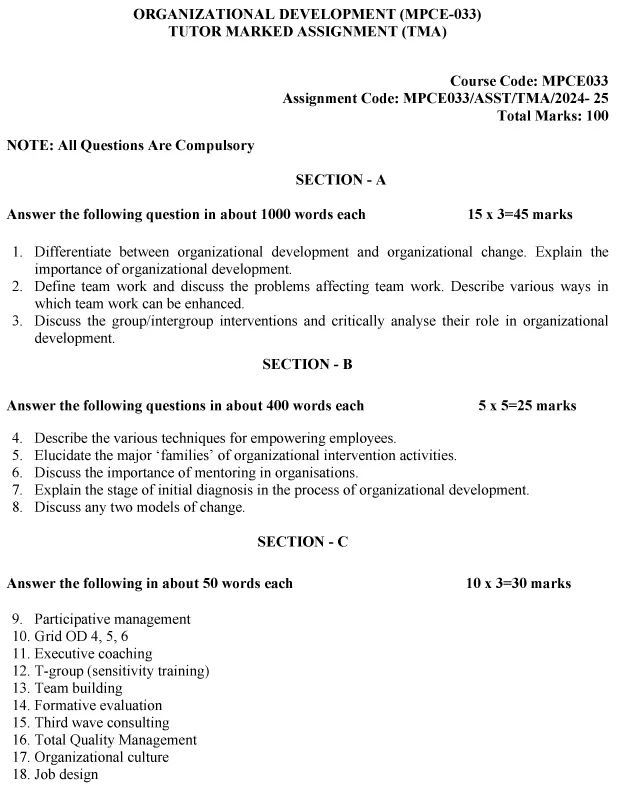 IGNOU MPCE-33 - Organisational Development Latest Solved Assignment-July 2024 - January 2025