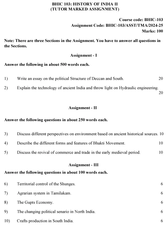 IGNOU BHIC-103 - History of India-II Latest Solved Assignment-July 2024 - January 2025