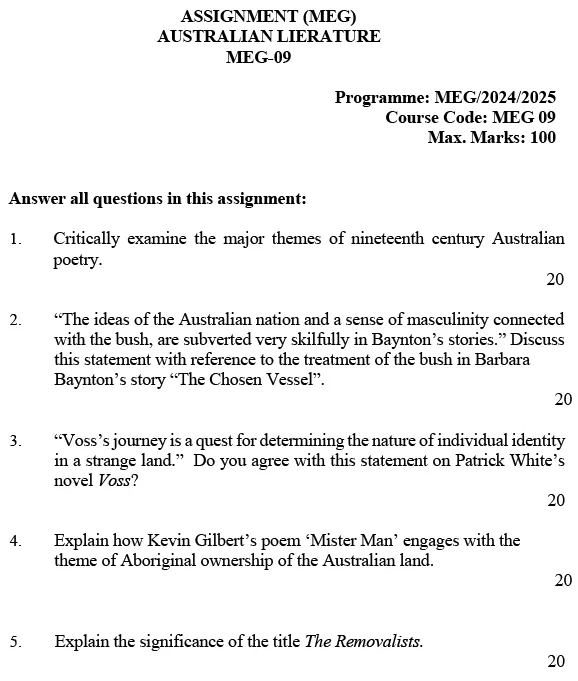 IGNOU MEG-09 - Australian Literature in English Latest Solved Assignment-July 2024 - January 2025