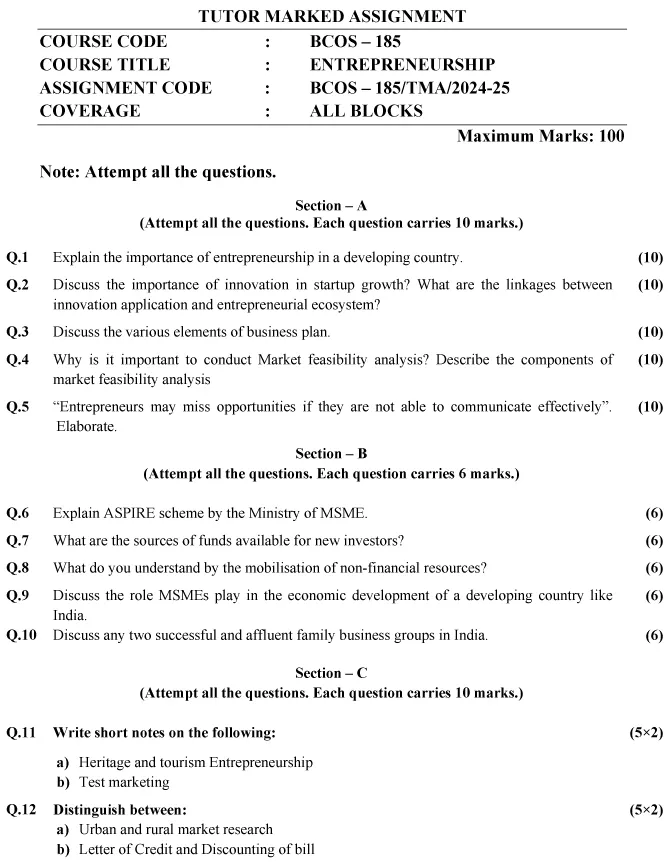 BCOS-185 - Entrepreneurship-July 2024 - June 2025