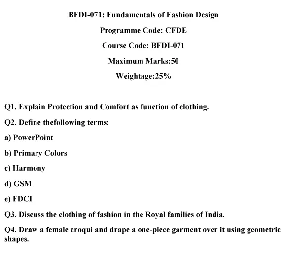 IGNOU BFDI-71 - Fundamentals of Fashion Design Latest Solved Assignment -July 2024 - January 2025