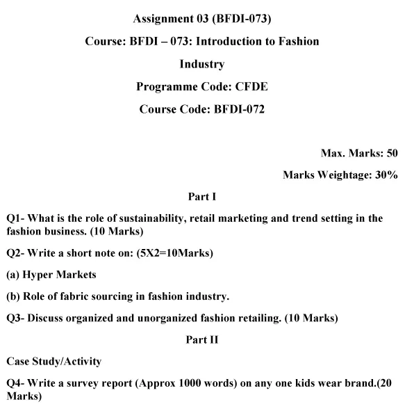 IGNOU BFDI-73 - Introduction to Fashion Industry Latest Solved Assignment-July 2024 - January 2025