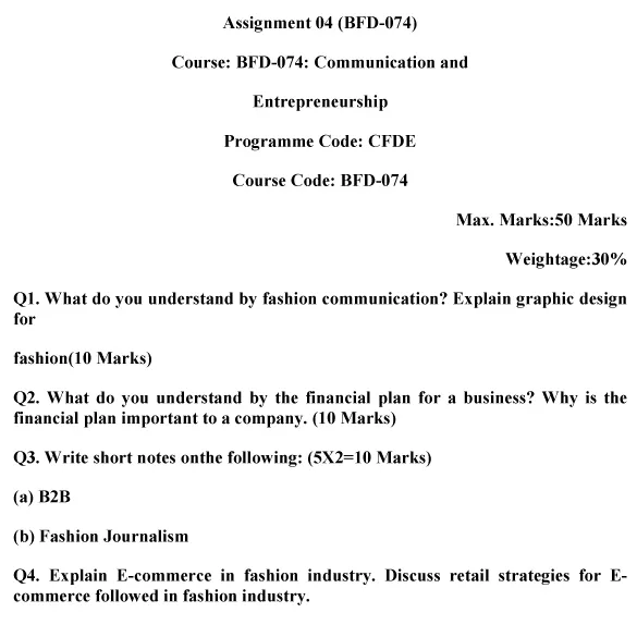 IGNOU BFD-74 - Communication and Entrepreneurship Latest Solved Assignment -July 2024 - January 2025