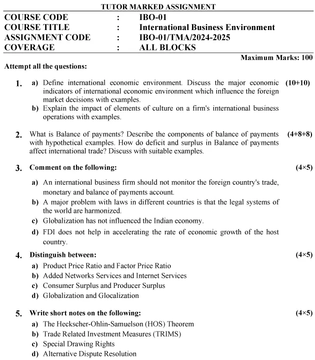 IGNOU IBO-01 - International Business Environment, Latest Solved Assignment-July 2024 - January 2025