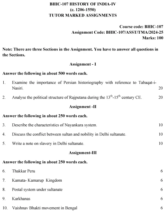 IGNOU BHIC-107 - History of India – IV (c. 1206 – 1550) Latest Solved Assignment-July 2024 - January 2025