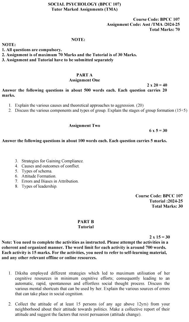 BPCC-107 - Social Psychology-July 2024 - January 2025