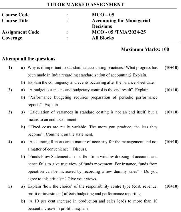 IGNOU MCO-05 - Accounting for Managerial Decisions, Latest Solved Assignment-July 2024 - January 2025