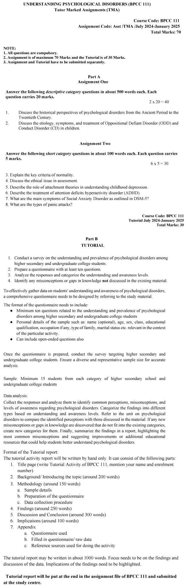 BPCC-111 - Understanding Psychological Disorders-July 2024 - January 2025