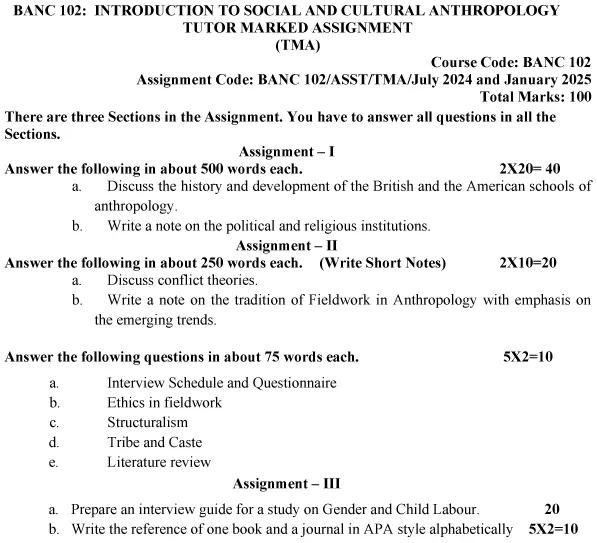 BANC-102 - Introduction to Social and Cultural Anthropology-July 2024 - January 2025