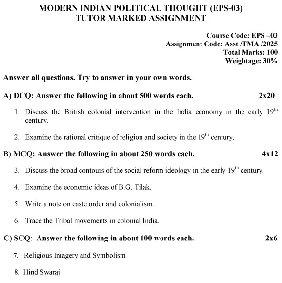 EPS-03 - Modern Indian Political Thought-July 2024 - January 2025