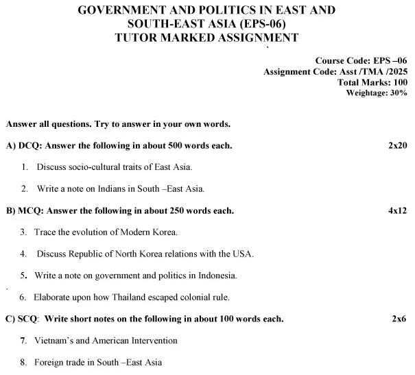 EPS-06 - Government and Politics in East And South East Asia-July 2024 - January 2025