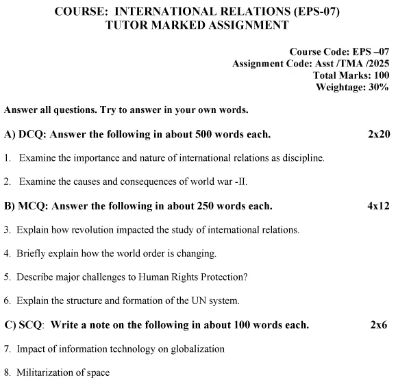 EPS-07 - International Relations-July 2024 - January 2025