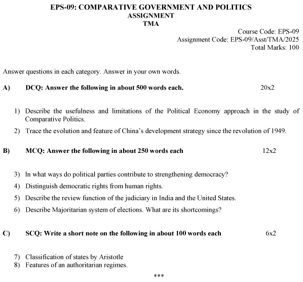 EPS-09 - Comparative Government and Politics-July 2024 - January 2025