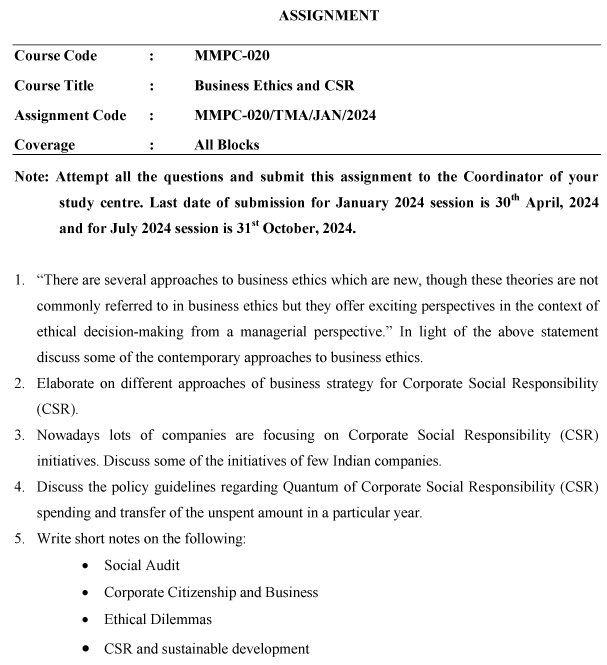 MMPC-20 - Business Ethics and CSR-January 2024 - July 2024