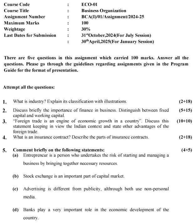 ECO-01 - Business Organization-July 2024 - January 2025