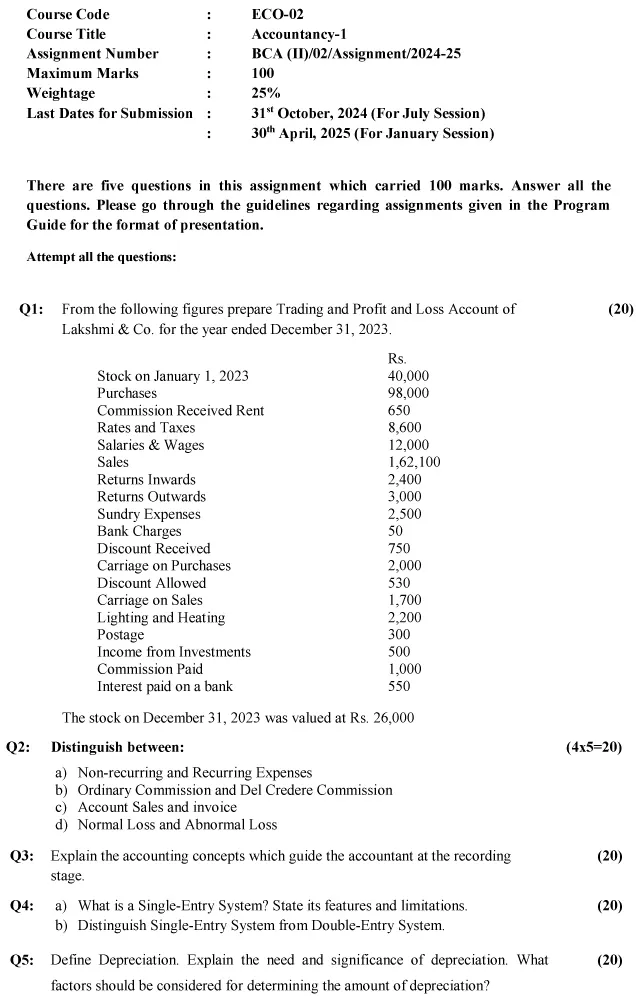 ECO-02 - Accountancy-I-July 2024 - January 2025