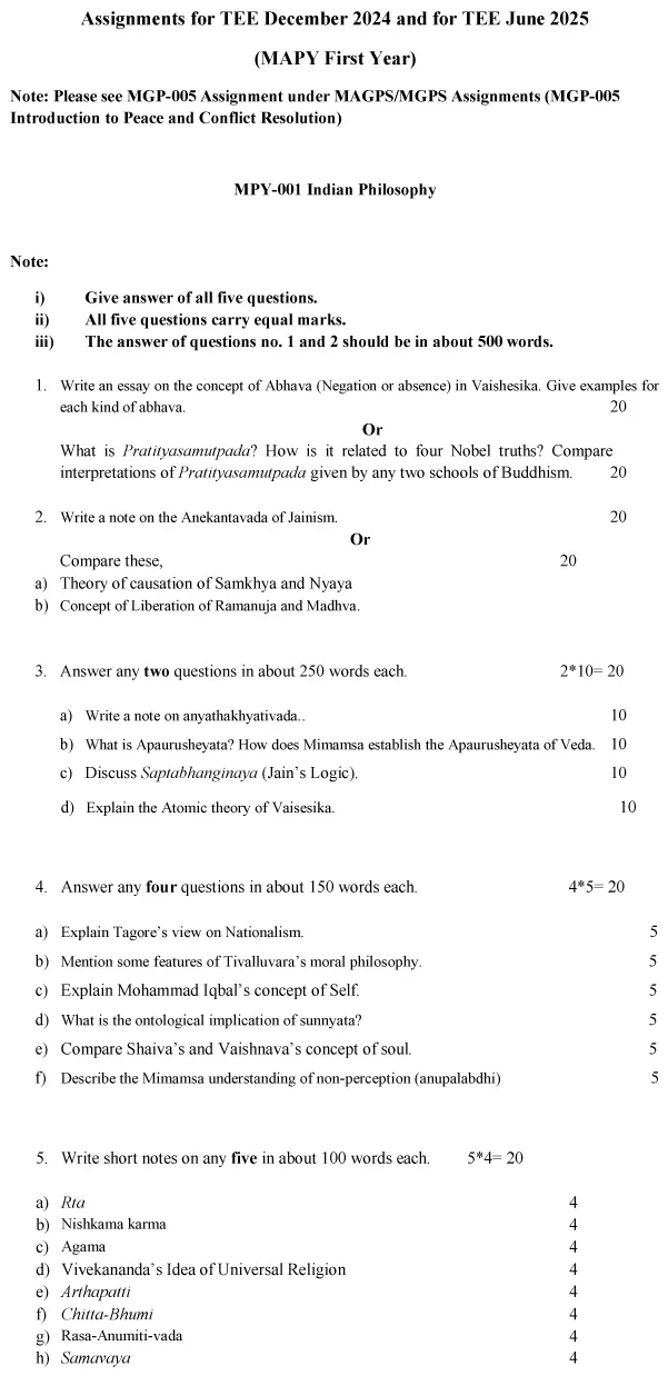 MPY-01 - Indian Philosophy-July 2024 - January 2025