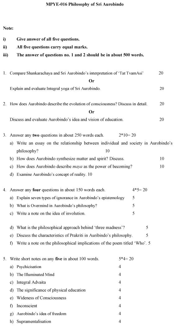 MPYE-16 - Philosophy of Sri Aurobindo-July 2024 - January 2025
