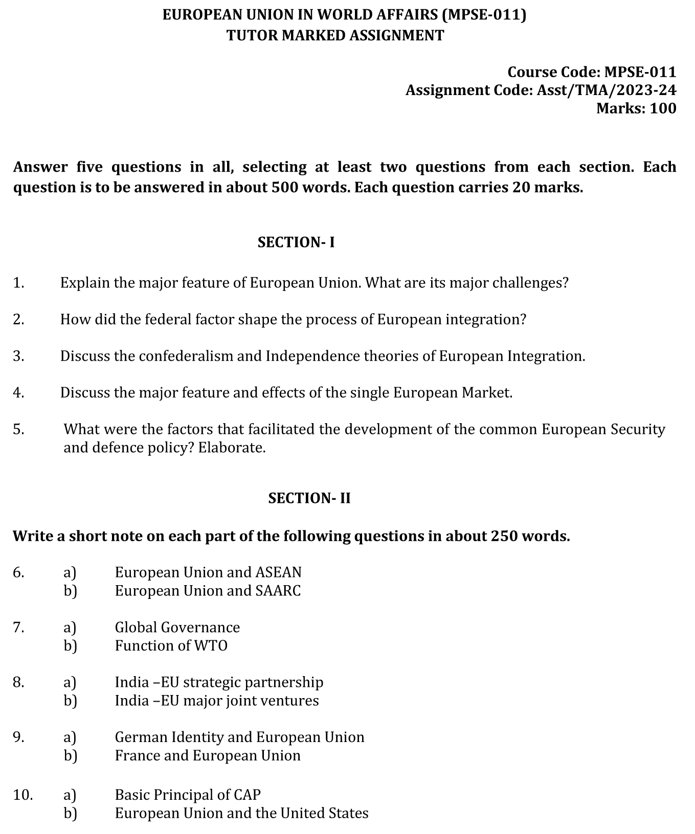 MPSE-11 - The European Union in World Affairs-July 2023 - January 2024