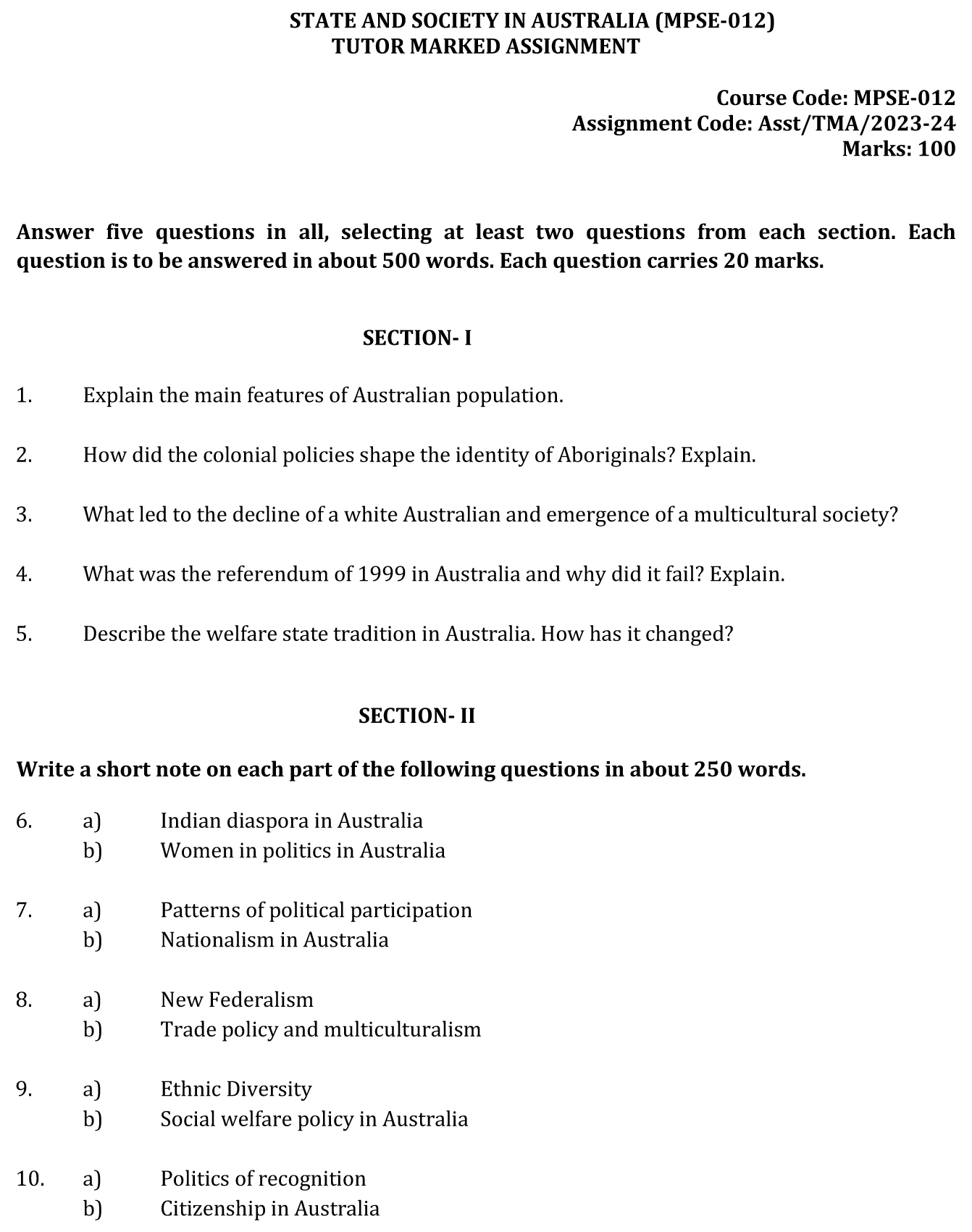 MPSE-12 - State and Society in Australia-July 2023 - January 2024