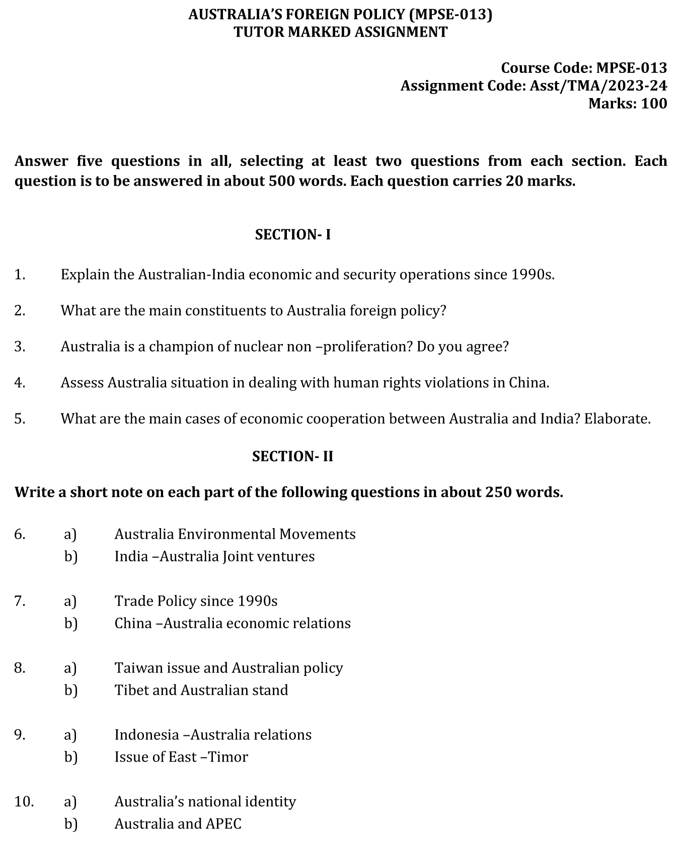 MPSE-13 - Australia’s Foreign Policy-July 2023 - January 2024