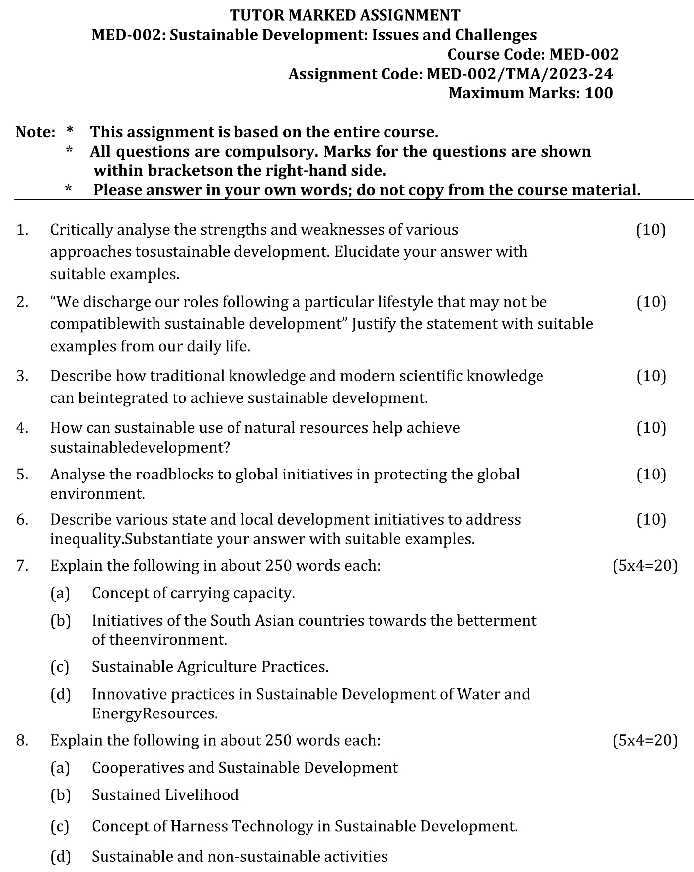 MED-02 - Sustainable Development: Issues and Challenges-July 2023 - January 2024