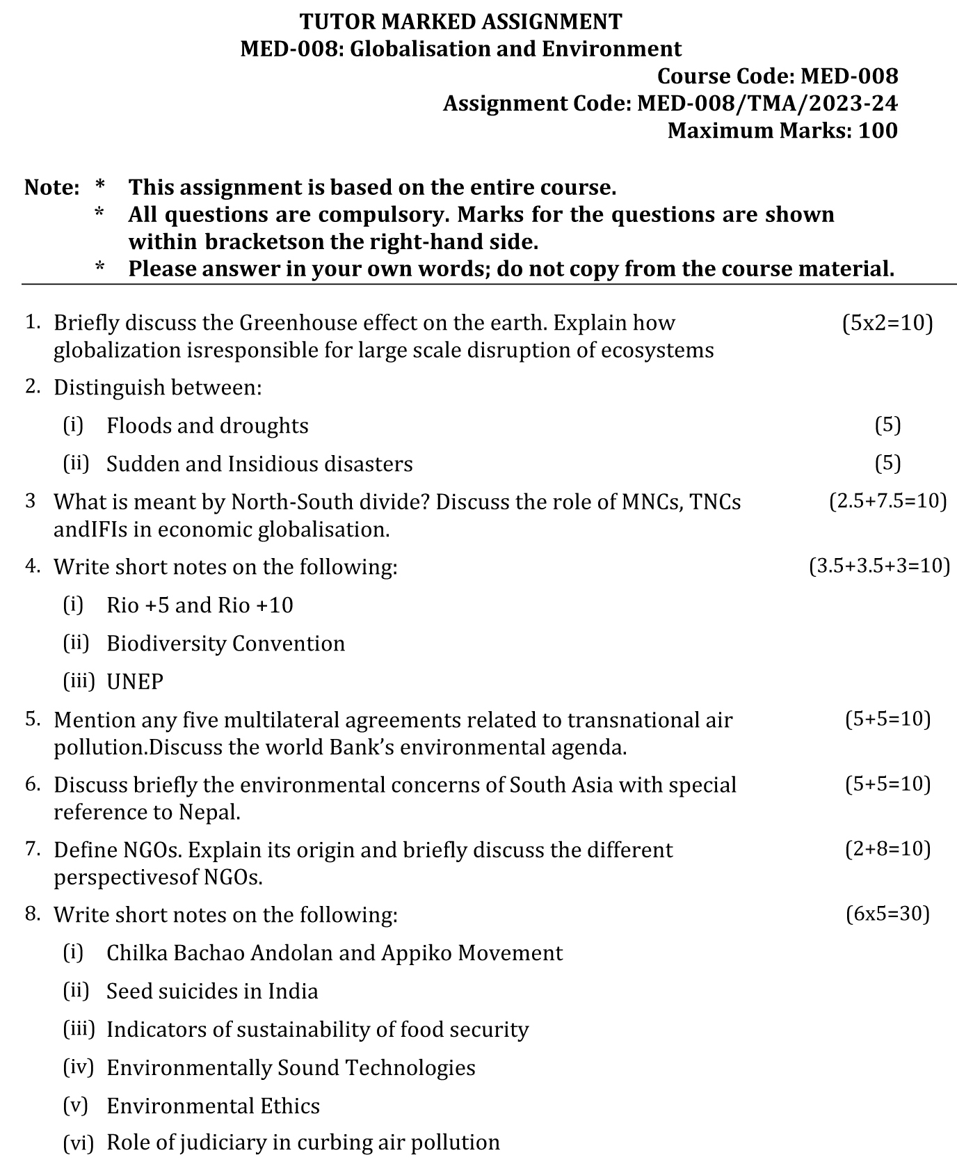 MED-08 - Globalisation and Environment-July 2023 - January 2024