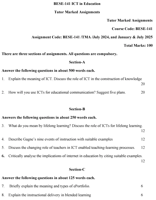 BESE-141 - ICT in Education-July 2024 - January 2025