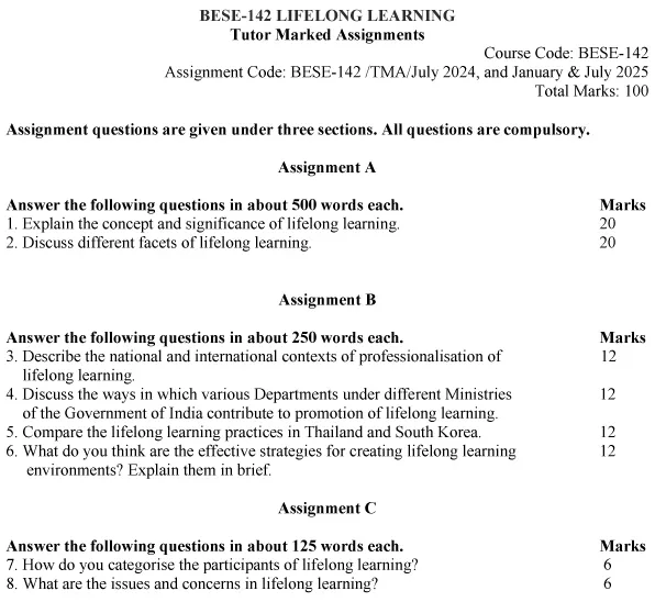 BESE-142 - Life Long Learning-July 2024 - January 2025