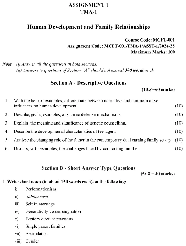 MCFT-01 - Human Development and Family Relationships-July 2024 - January 2025