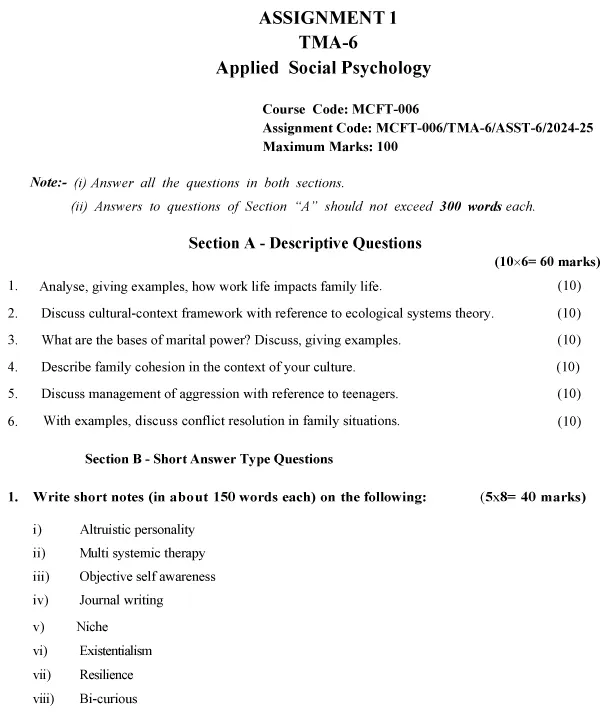 MCFT-06 - Applied Social Psychology-July 2024 - January 2025