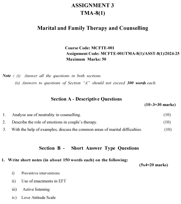 MCFTE-01 - Marital and Family Therapy and Counselling-July 2024 - January 2025