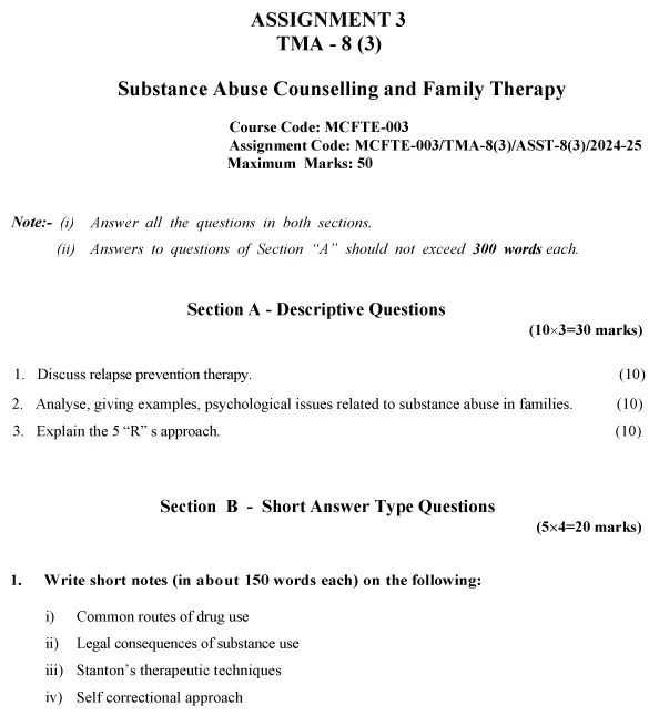 MCFTE-03 - Substance Abuse Counselling and Family Therapy-July 2024 - January 2025