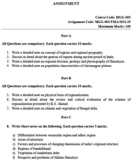 MGG-03 - Regional Geography of India-July 2024 - January 2025